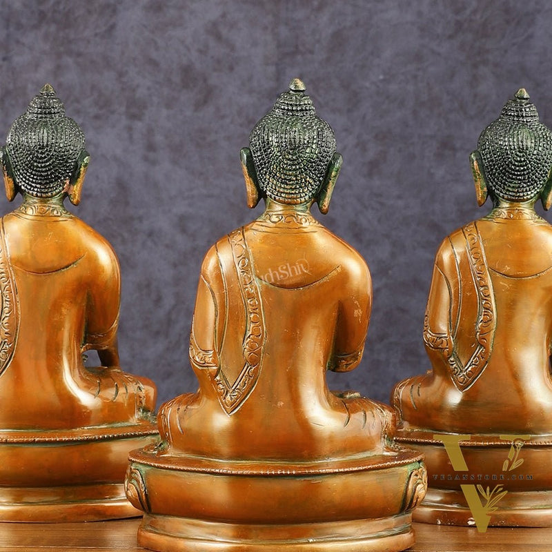 Brass Set of 5 Dhyani Buddha Statues - 8 inch