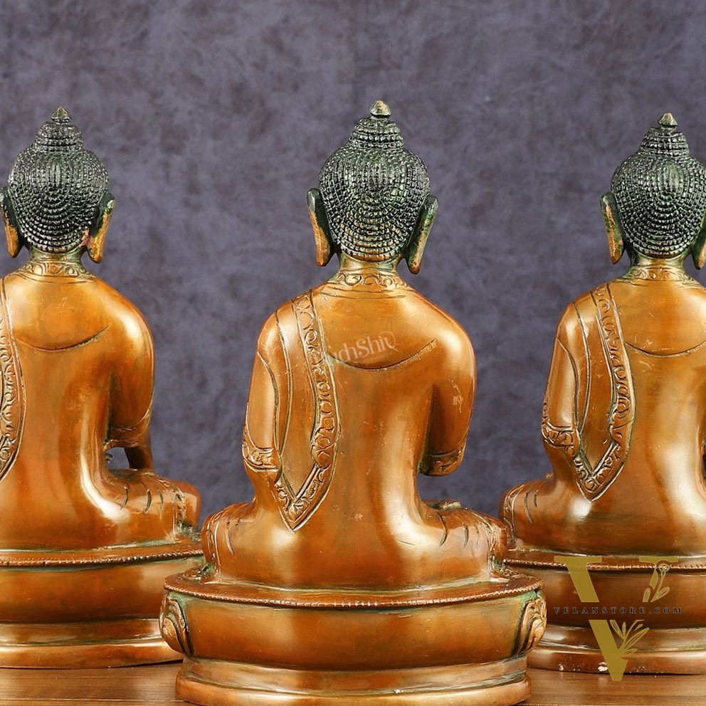 Brass Set of 5 Dhyani Buddha Statues - 8 inch