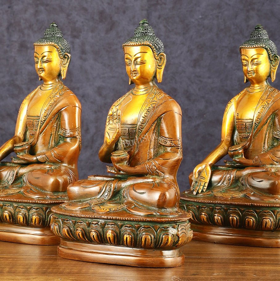 Brass Set of 5 Dhyani Buddha Statues - 8 inch
