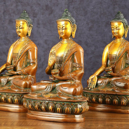 Brass Set of 5 Dhyani Buddha Statues - 8 inch