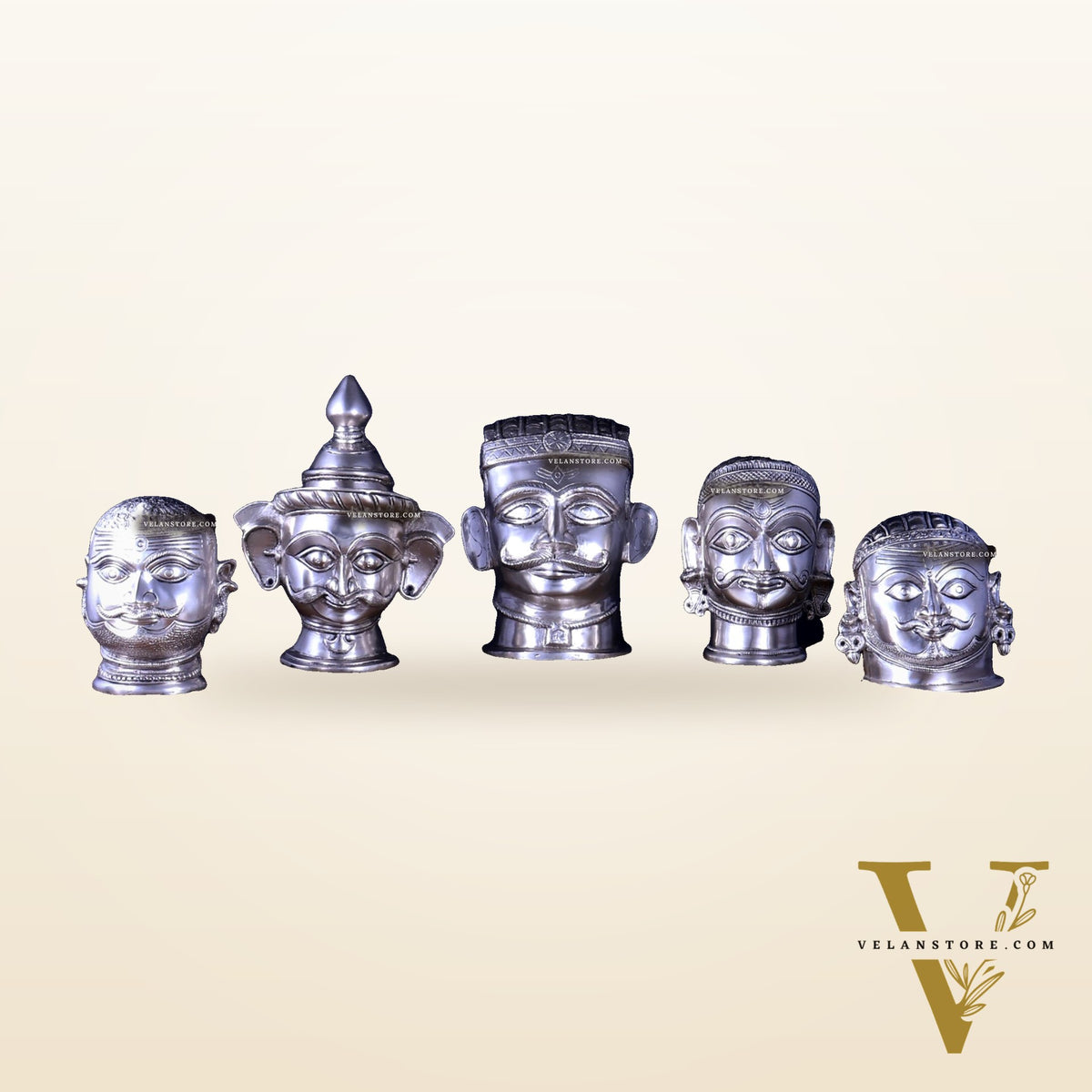 Brass Set of 5 Shiva Mukhlingam | Silver Plated Divine Collection