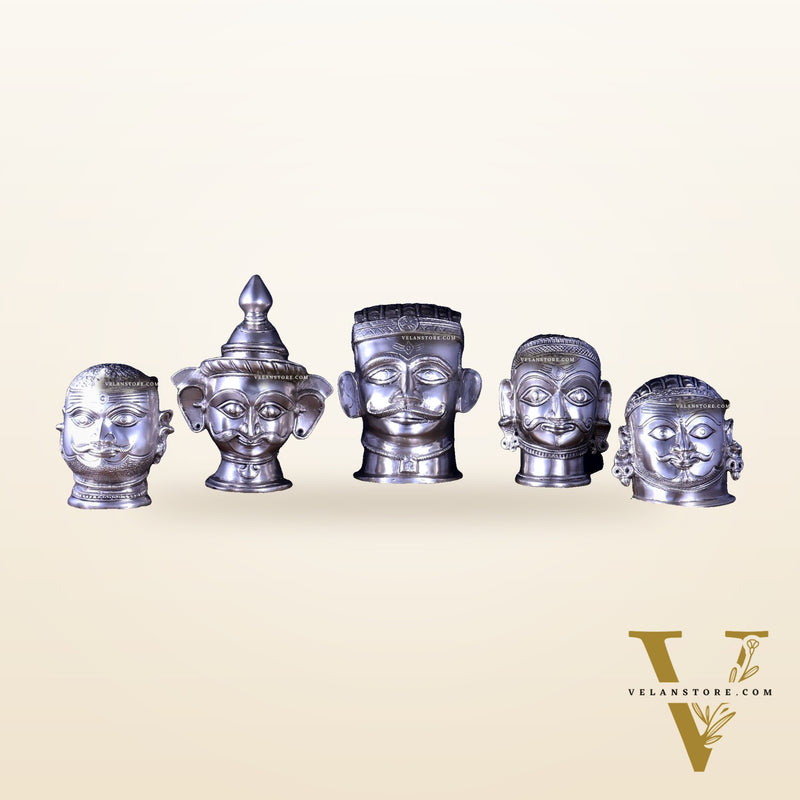 Brass Set of 5 Shiva Mukhlingam | Silver Plated Divine Collection