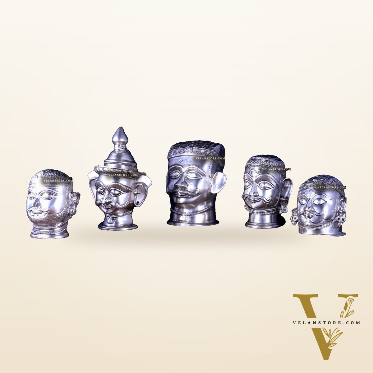 Brass Set of 5 Shiva Mukhlingam | Silver Plated Divine Collection