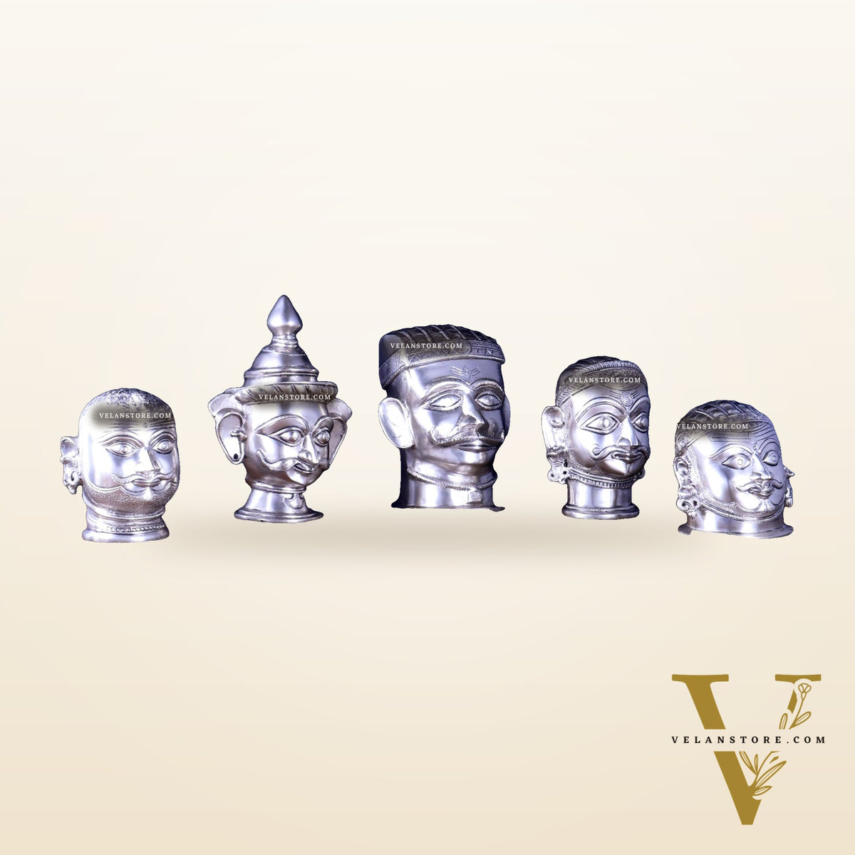 Brass Set of 5 Shiva Mukhlingam | Silver Plated Divine Collection