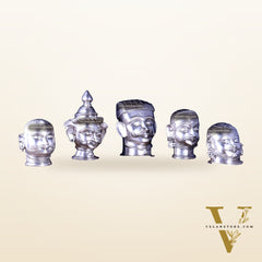 Brass Set of 5 Shiva Mukhlingam | Silver Plated Divine Collection