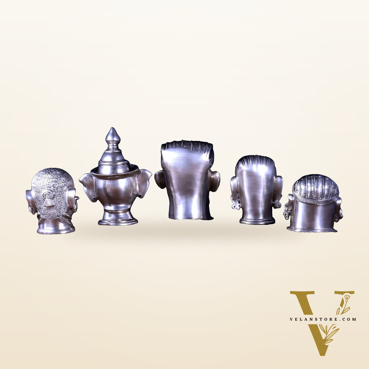 Brass Set of 5 Shiva Mukhlingam | Silver Plated Divine Collection