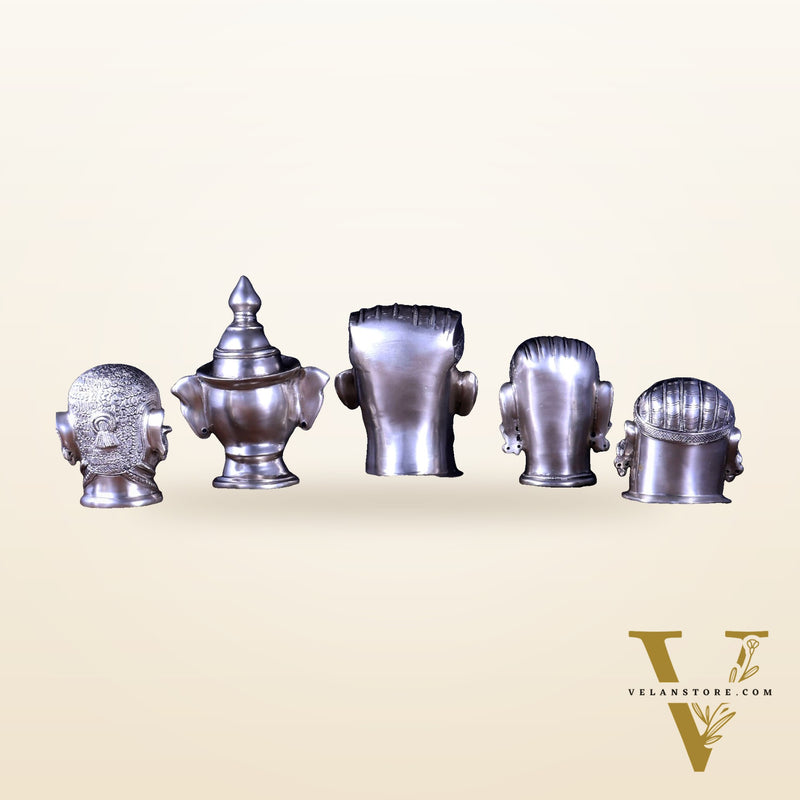 Brass Set of 5 Shiva Mukhlingam | Silver Plated Divine Collection