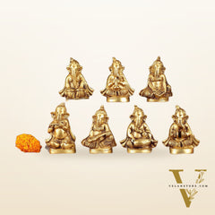 Brass Set of 7 Ganesha Musicians - 3.5 Inch, Perfect Gift