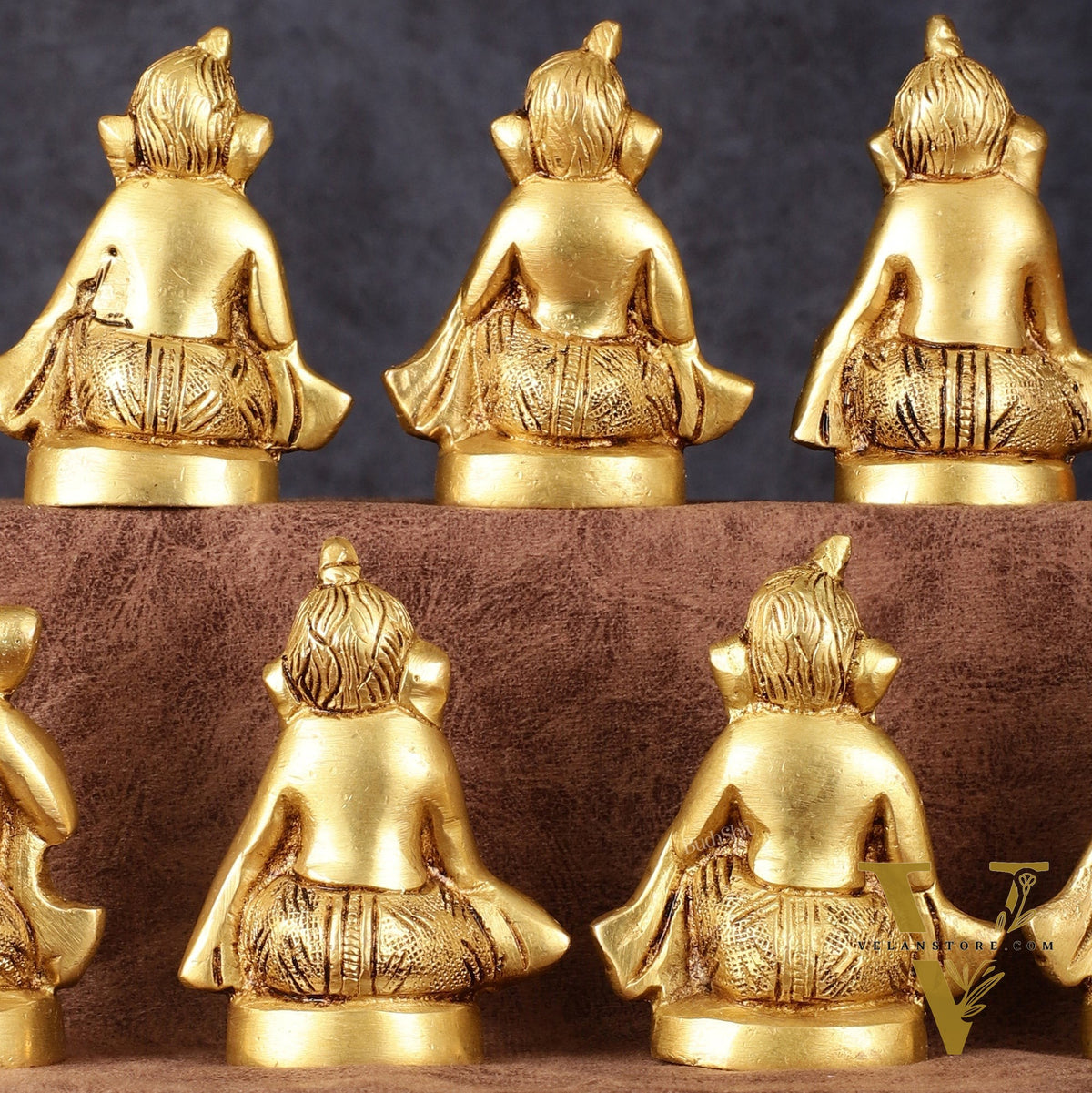 Brass Set of 7 Ganesha Musicians - 3.5 Inch, Perfect Gift