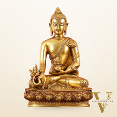 Brass Shakyamuni Bhoomisparsha Buddha Idol - 9.5 Inch