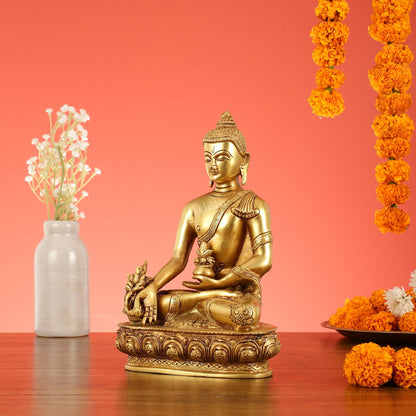 Brass Shakyamuni Bhoomisparsha Buddha Idol - 9.5 Inch