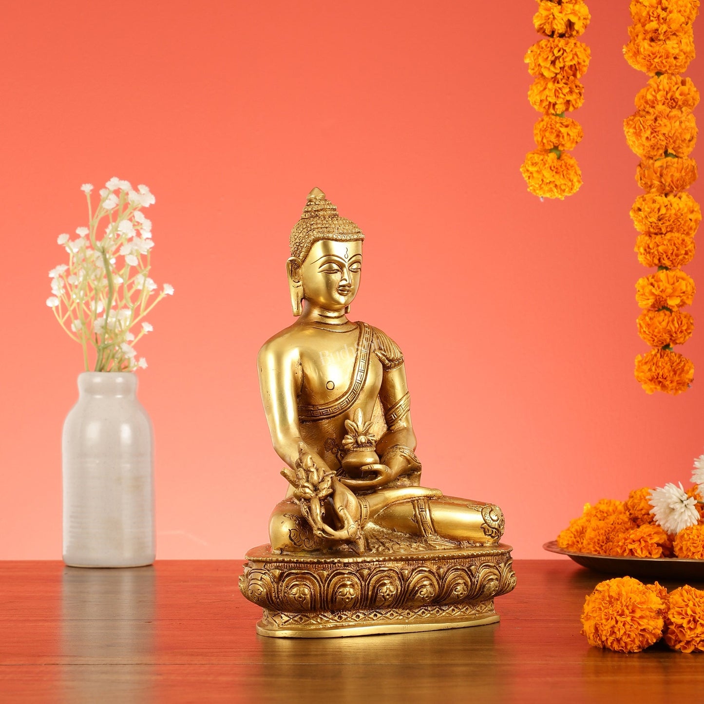 Brass Shakyamuni Bhoomisparsha Buddha Idol - 9.5 Inch