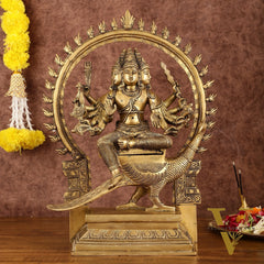 Brass Shanamurugan 6-Face Kartikeya Statue on Peacock with Prabhaval - 17"