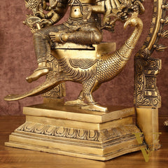 Brass Shanamurugan 6-Face Kartikeya Statue on Peacock with Prabhaval - 17"