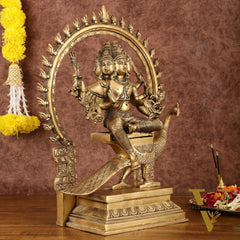 Brass Shanamurugan 6-Face Kartikeya Statue on Peacock with Prabhaval - 17"