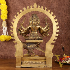 Brass Shanamurugan 6-Face Kartikeya Statue on Peacock with Prabhaval - 17"