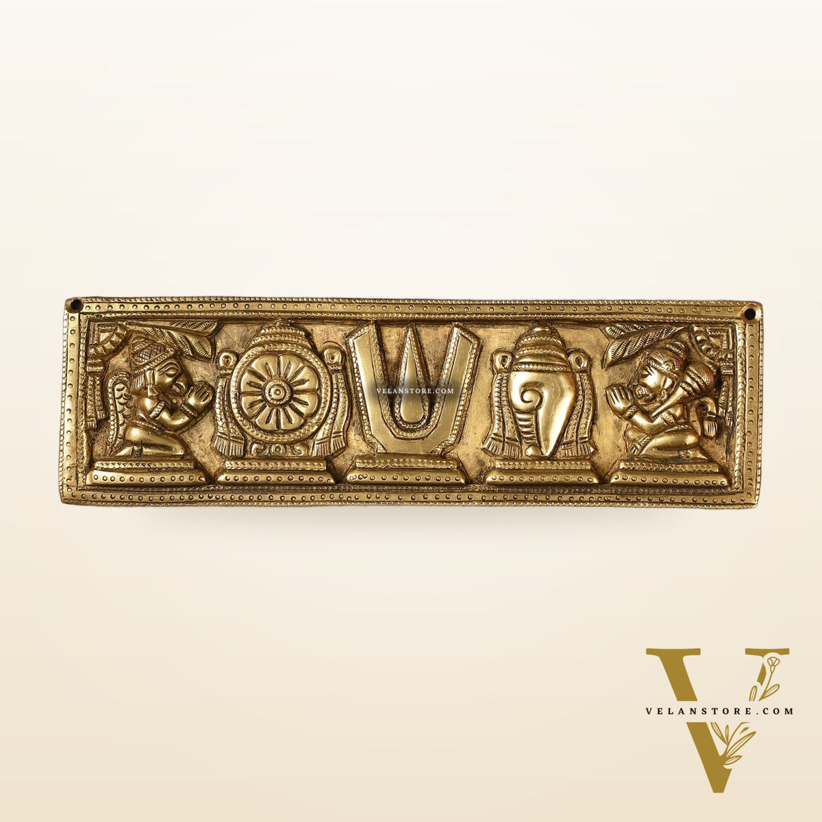 Brass Shank Chakra Namah Wall hanging 10 inch Antique