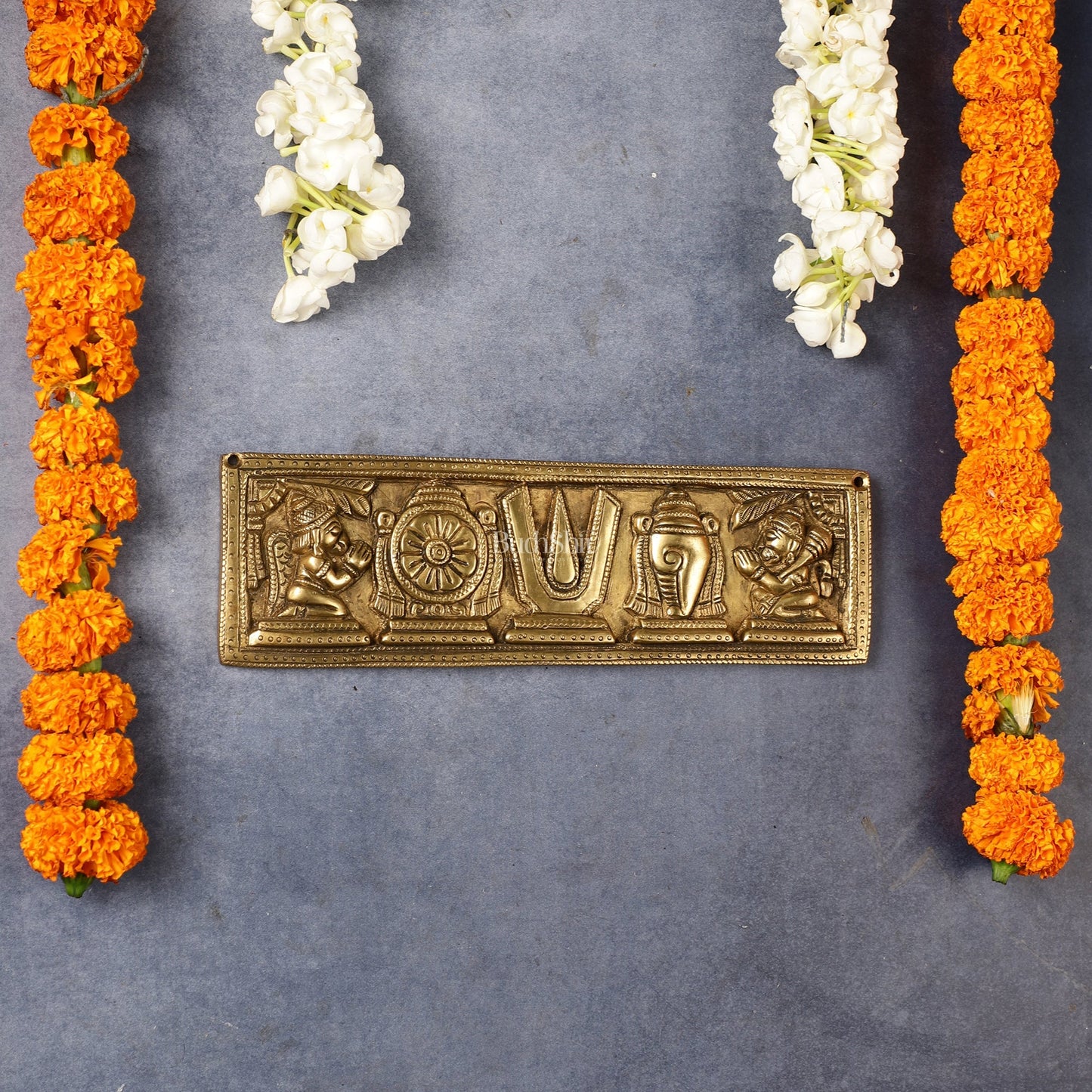 Brass Shank Chakra Namah Wall hanging 10 inch Antique