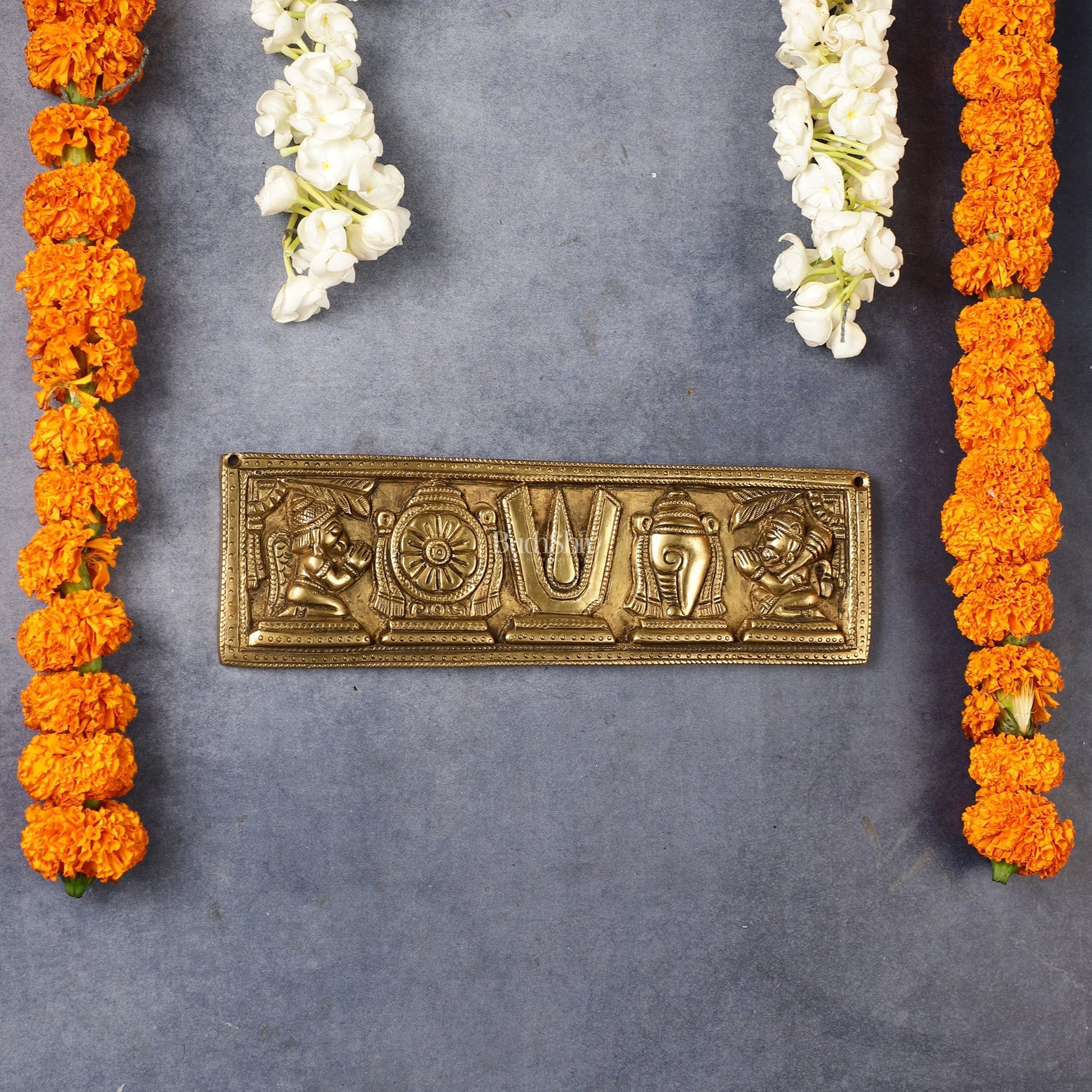 Brass Shank Chakra Namah Wall hanging 10 inch Antique