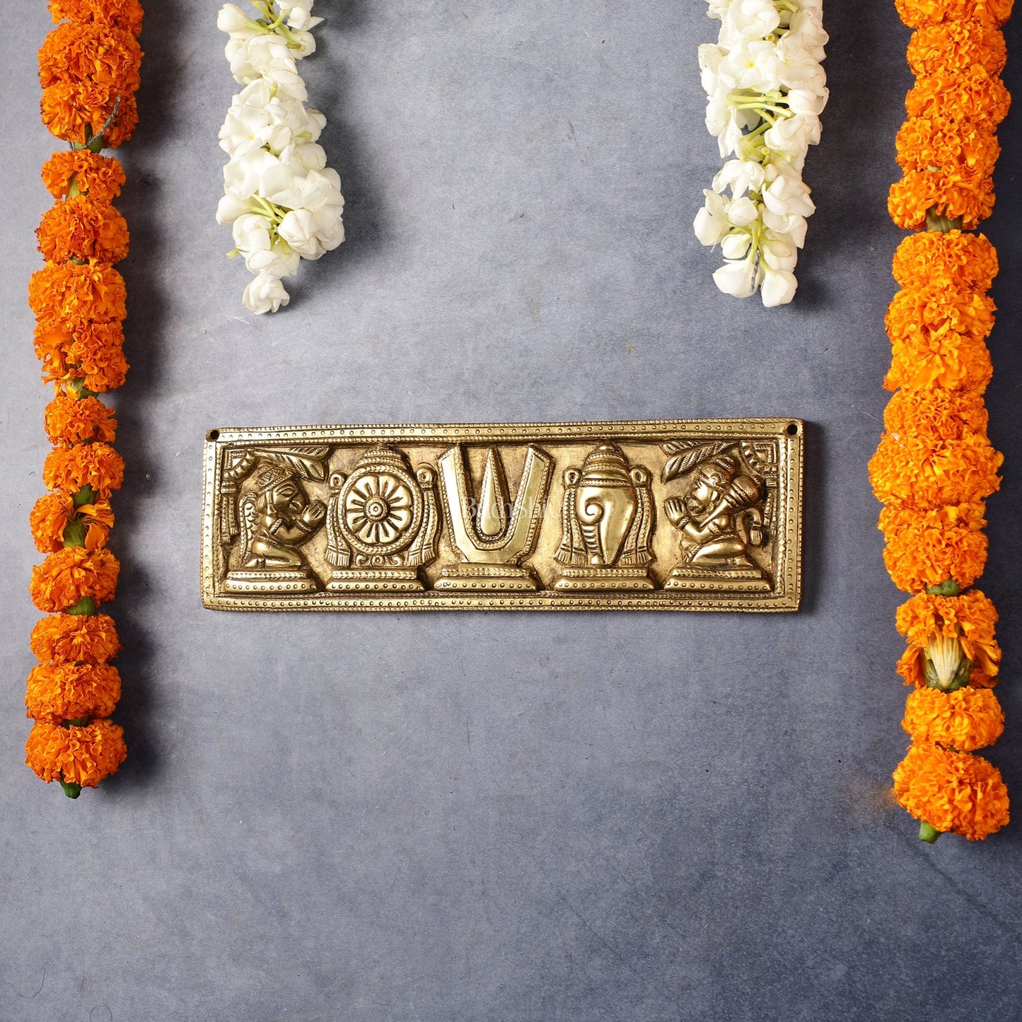 Brass Shank Chakra Namah Wall hanging 10 inch Antique