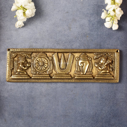 Brass Shank Chakra Namah Wall hanging 10 inch Antique