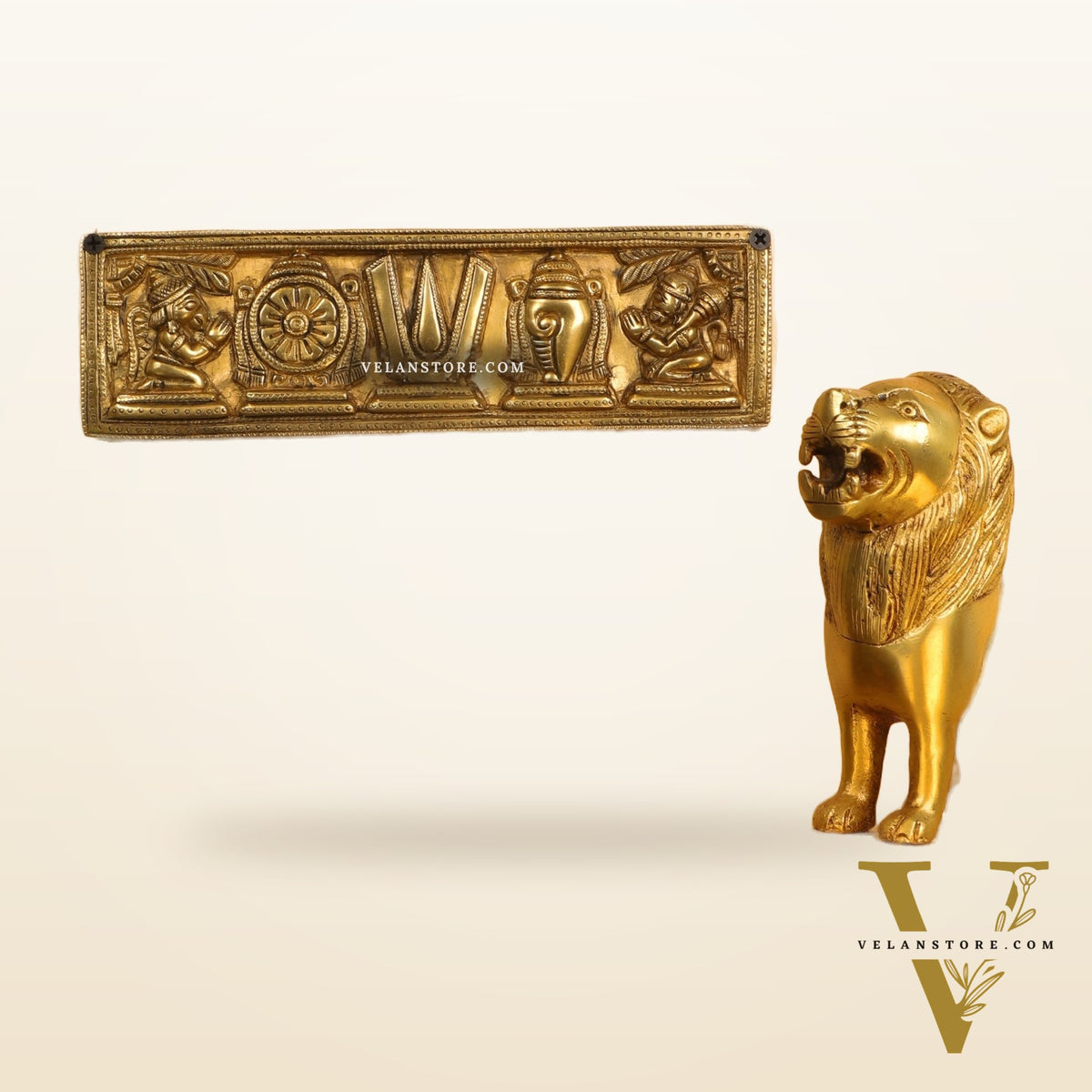 Brass Shank Chakra Namah Wall hanging 10 inch Gold