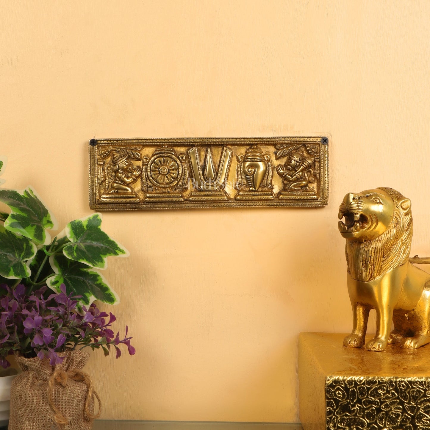 Brass Shank Chakra Namah Wall hanging 10 inch Gold