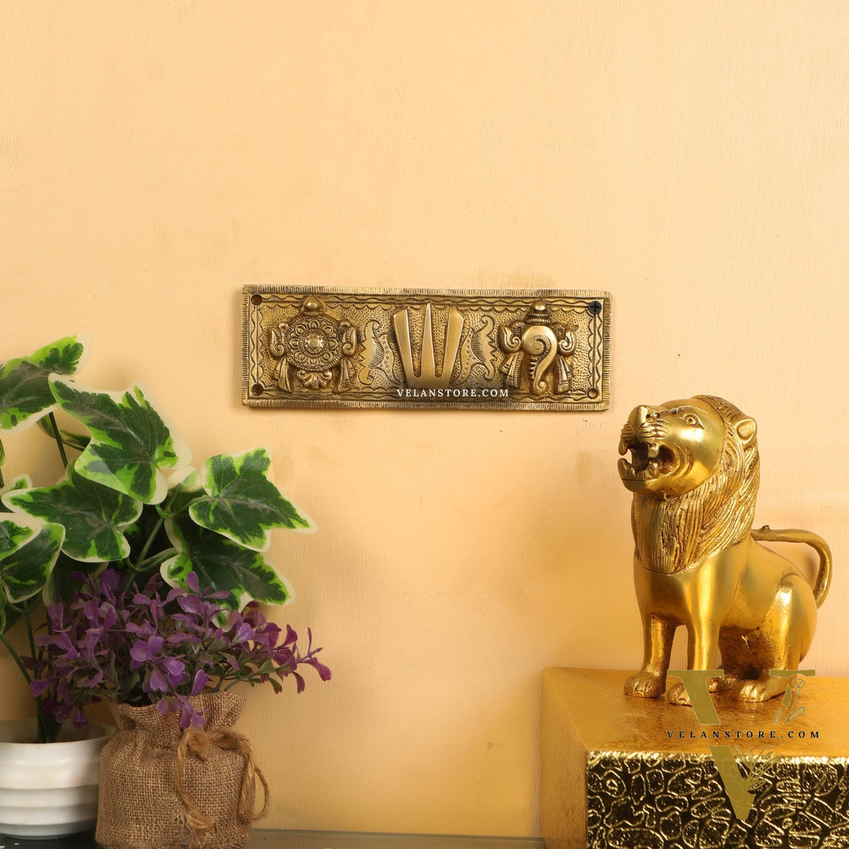 Brass Shank Chakra Namah Wall hanging 8 inch Gold
