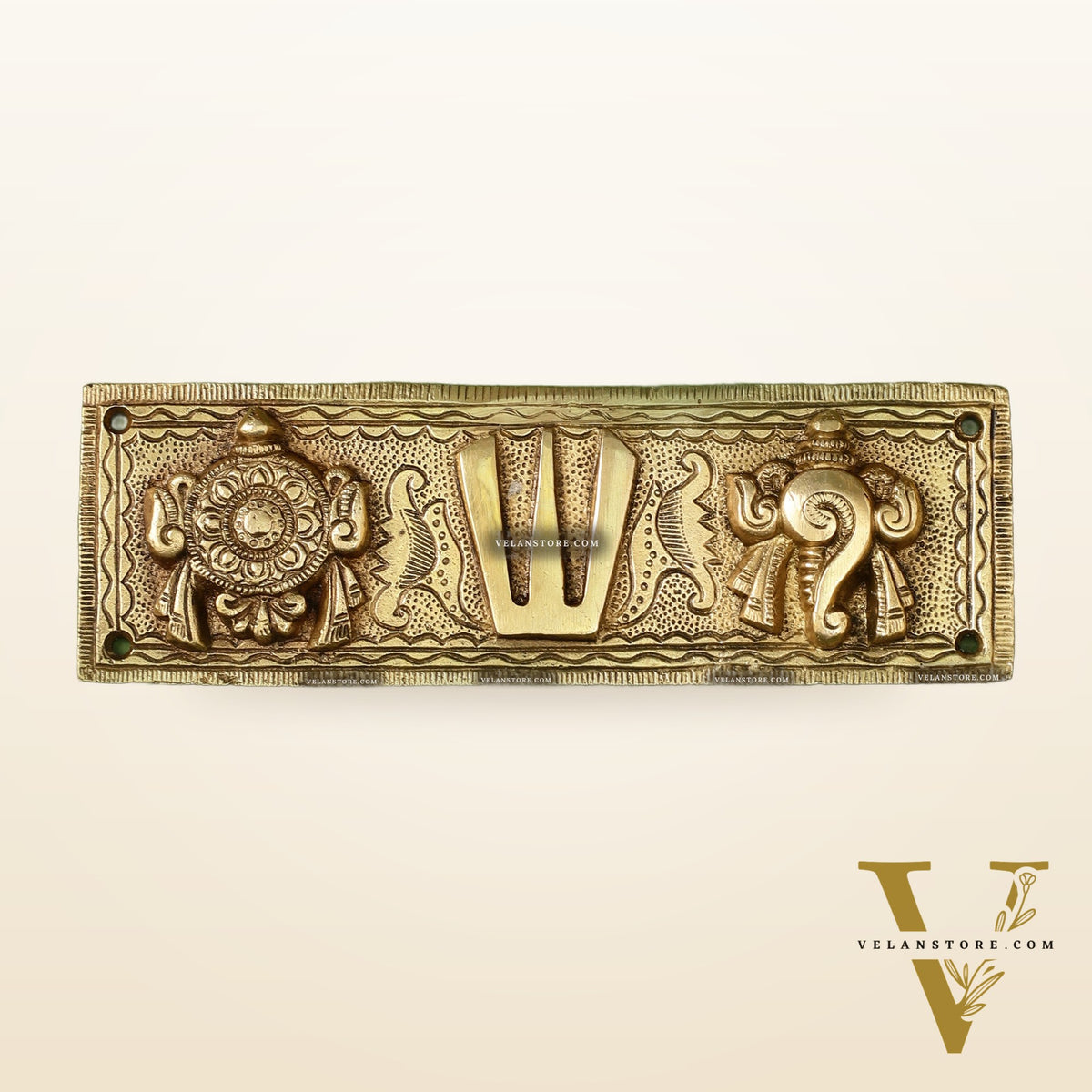 Brass Shank Chakra Namah Wall hanging 8 inch Gold