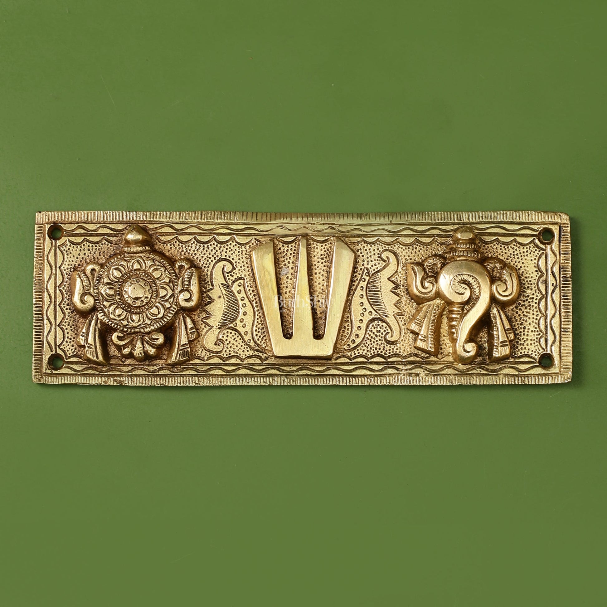 Brass Shank Chakra Namah Wall hanging 8 inch Gold