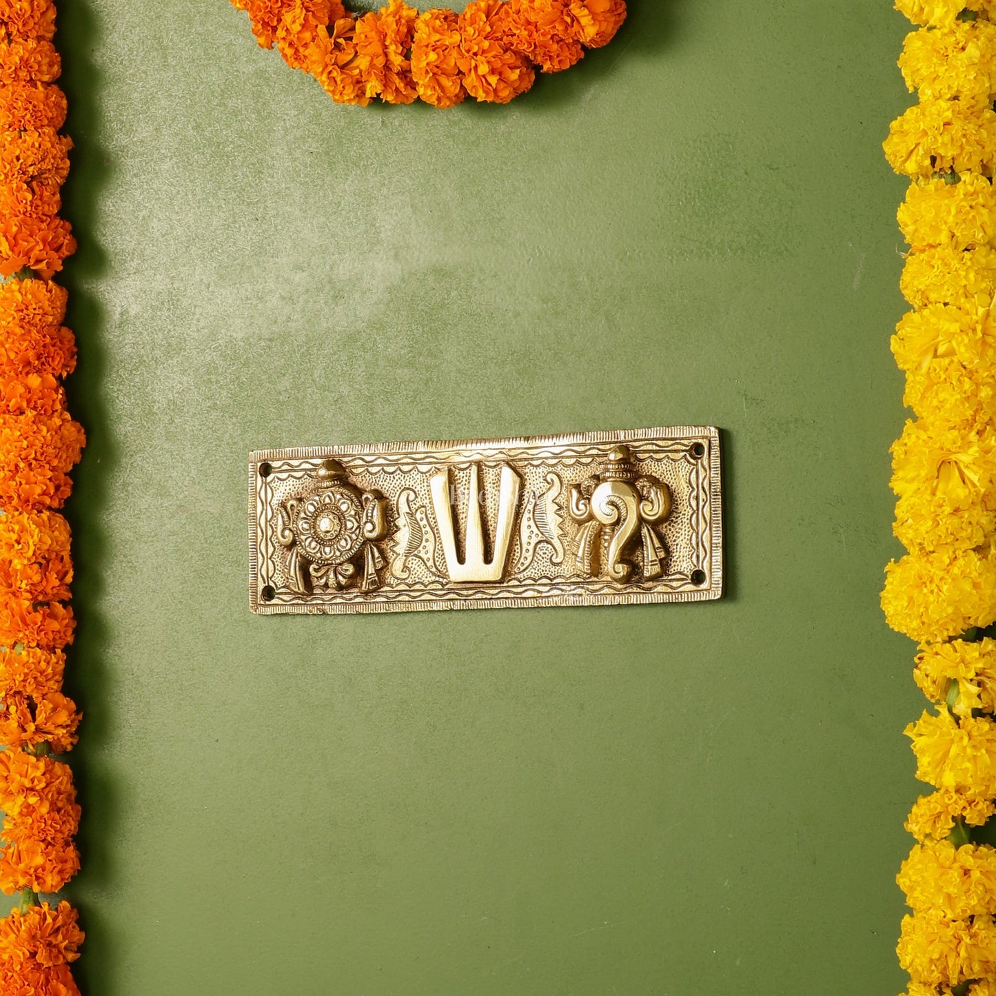 Brass Shank Chakra Namah Wall hanging 8 inch Gold