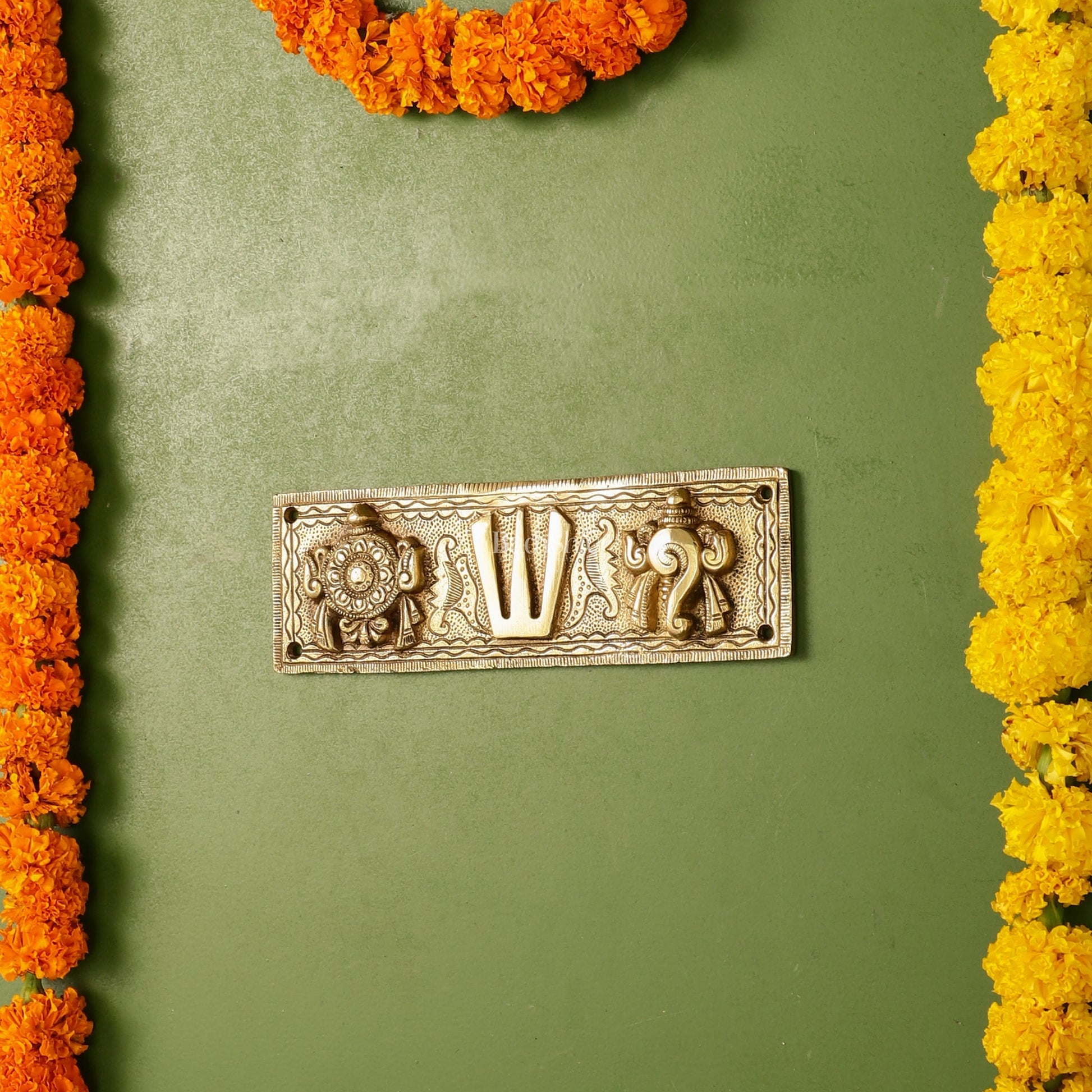 Brass Shank Chakra Namah Wall hanging 8 inch Gold