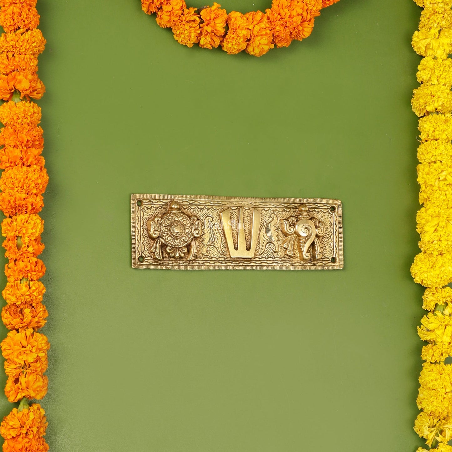 Brass Shank Chakra Namah Wall hanging 8 inch Gold