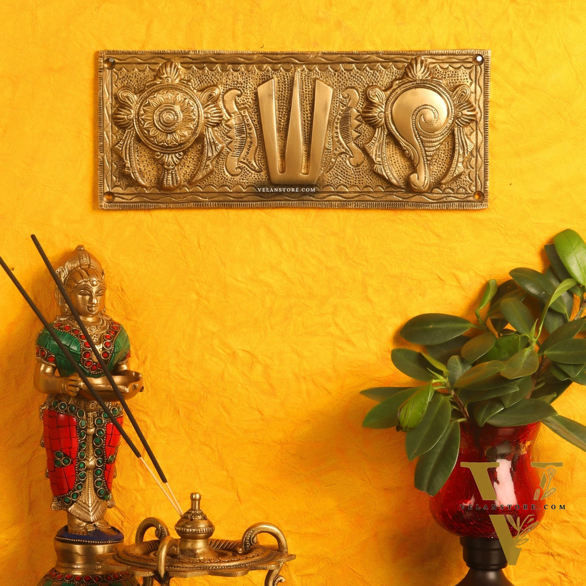 Brass Shank Chakra Namah Wall hanging Gold 10 inch