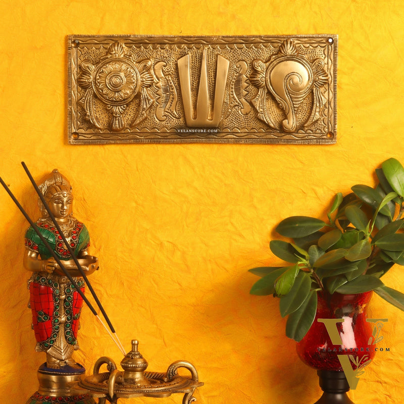 Brass Shank Chakra Namah Wall hanging Gold 10 inch