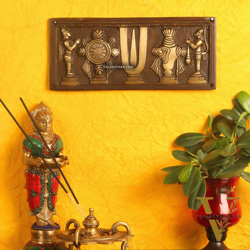 Brass Shank Chakra Namah Wall hanging with Hanuman and Garuda 10"