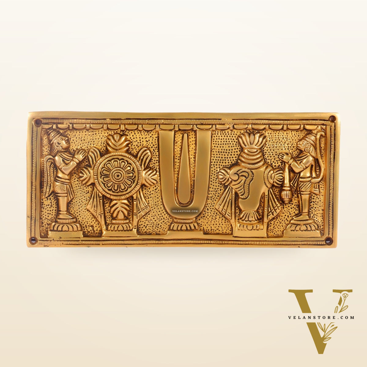 Brass Shank Chakra Namah Wall hanging with Hanuman and Garuda 10" Golden