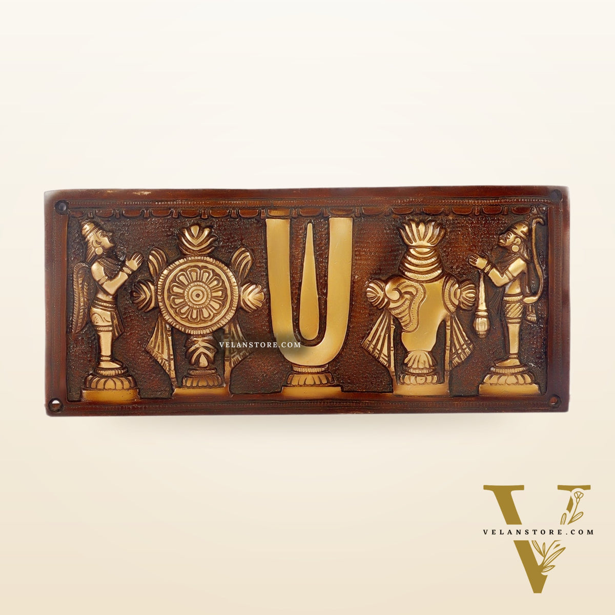Brass Shank Chakra Namah Wall hanging with Hanuman and Garuda 10"