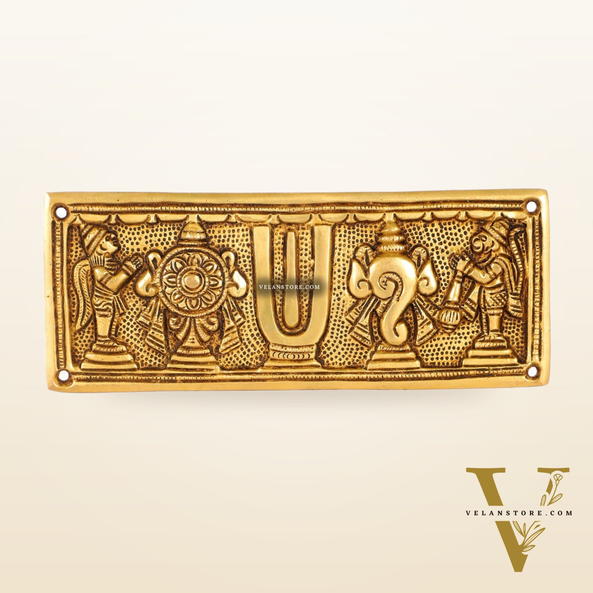 Brass Shank Chakra Namah Wall hanging with Hanuman and Garuda gold