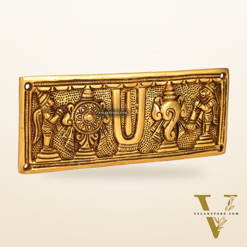 Brass Shank Chakra Namah Wall hanging with Hanuman and Garuda gold