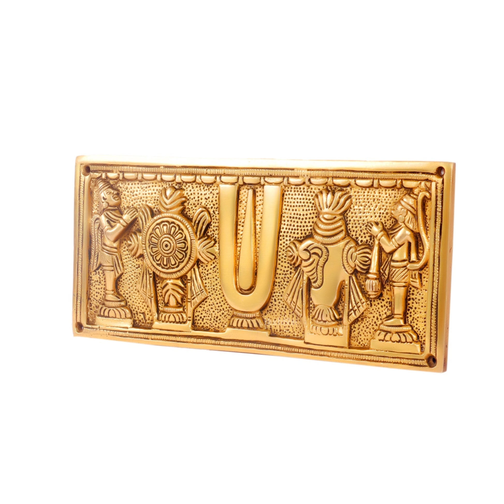 Brass Shank Chakra Namah Wall hanging with Hanuman and Garuda 10" Golden