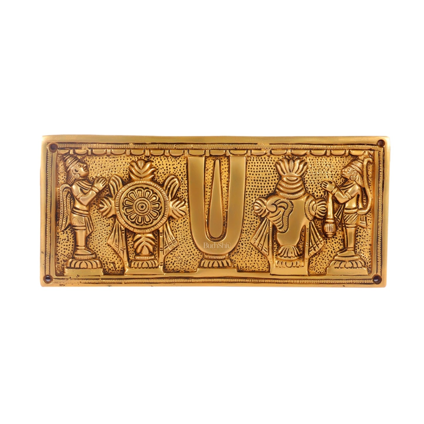 Brass Shank Chakra Namah Wall hanging with Hanuman and Garuda 10" Golden