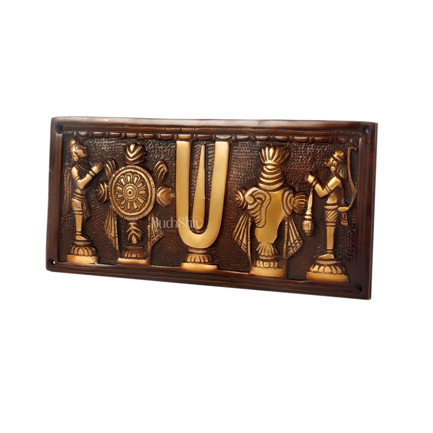 Brass Shank Chakra Namah Wall hanging with Hanuman and Garuda 10"