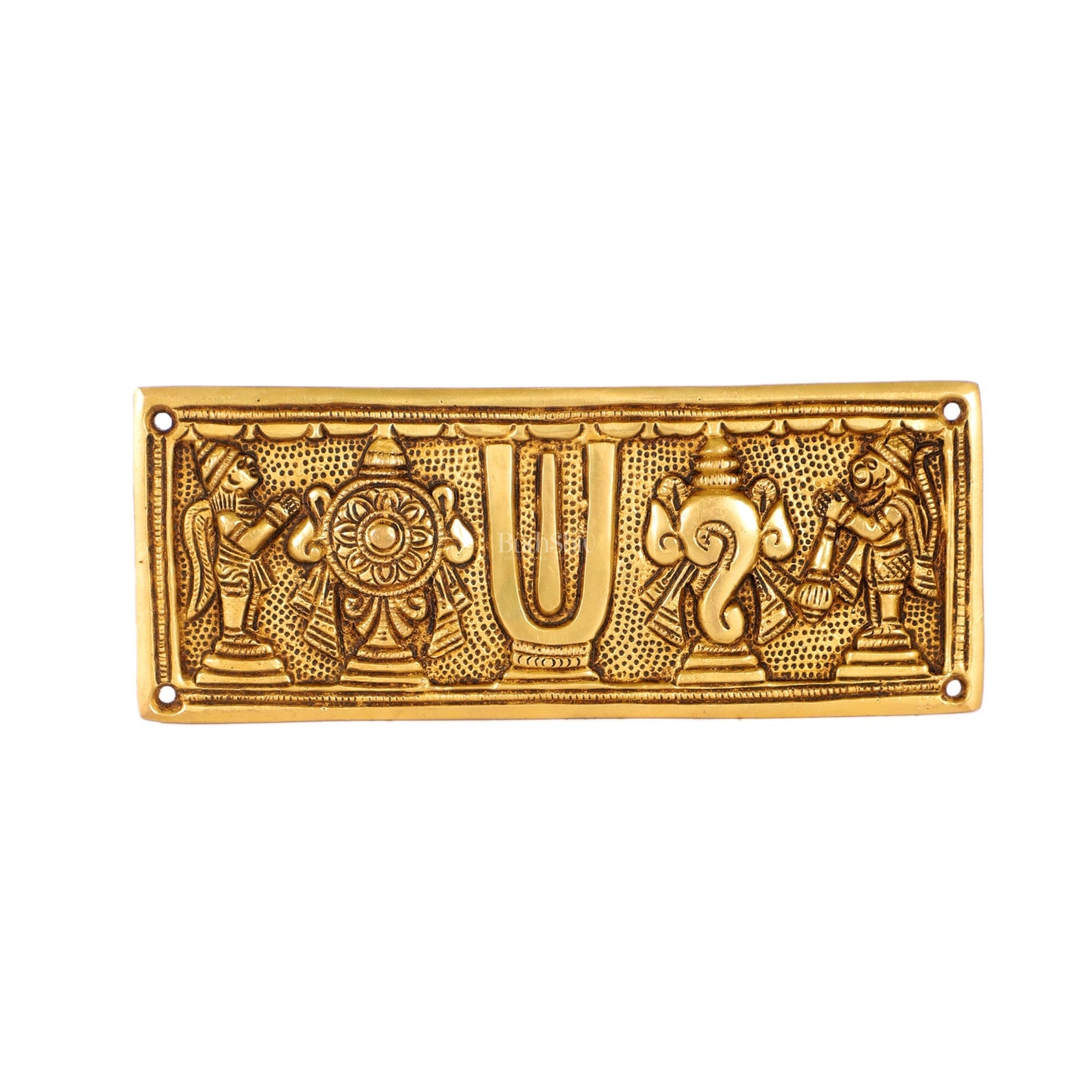 Brass Shank Chakra Namah Wall hanging with Hanuman and Garuda gold