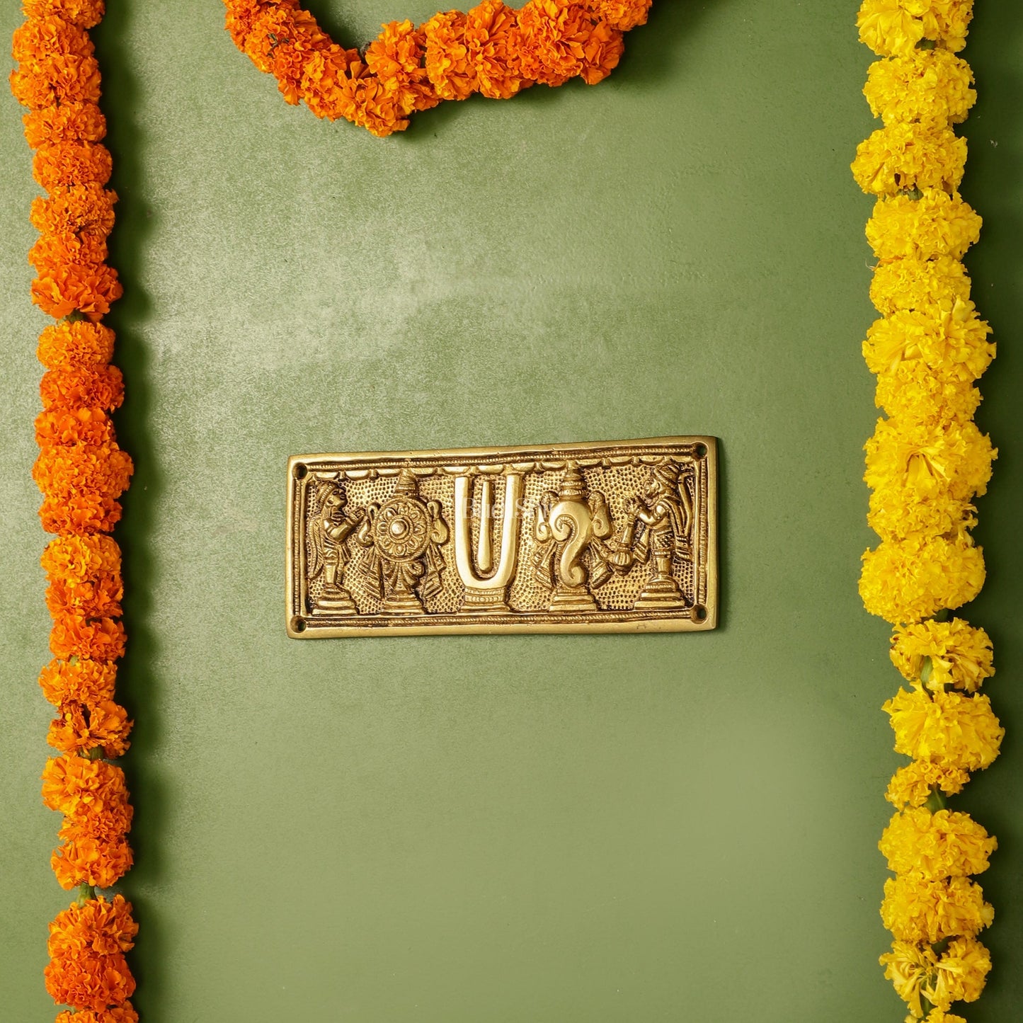 Brass Shank Chakra Namah Wall hanging with Hanuman and Garuda gold