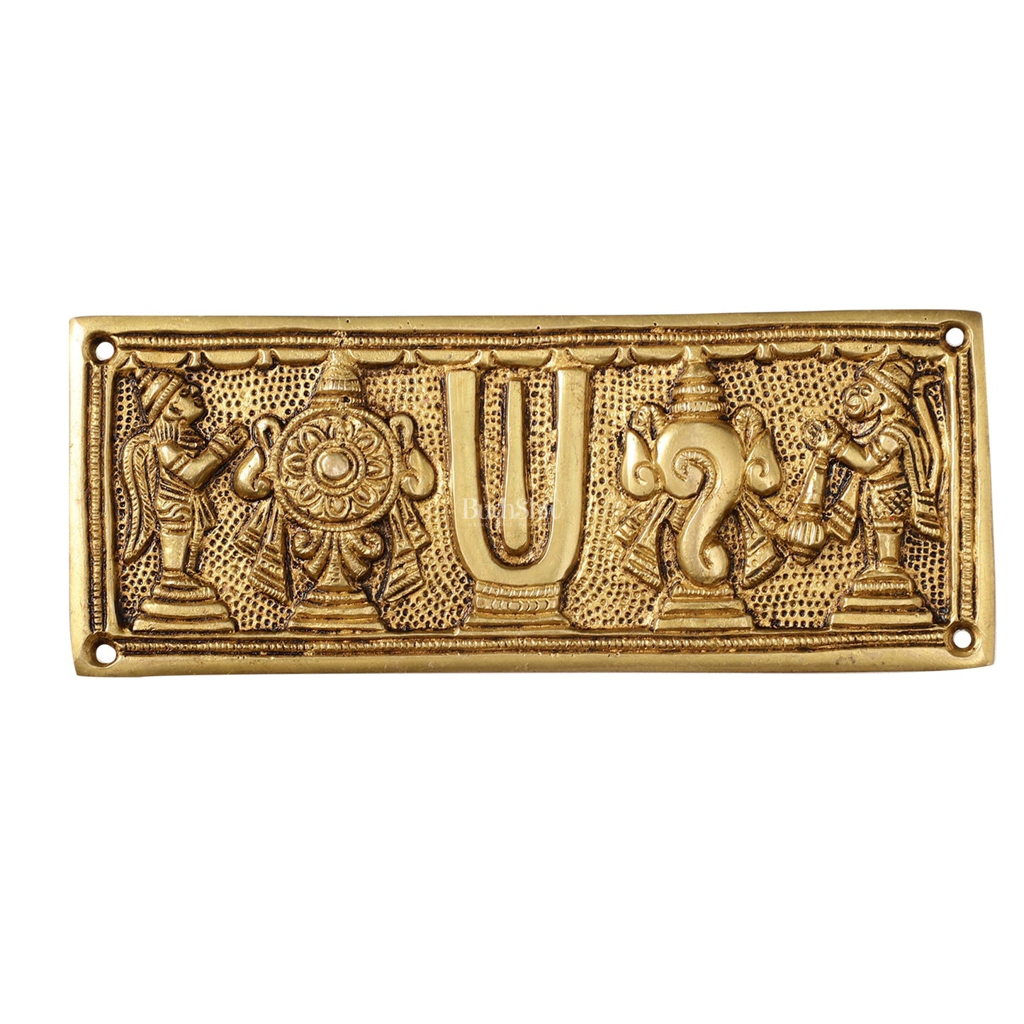 Brass Shank Chakra Namah Wall hanging with Hanuman and Garuda gold