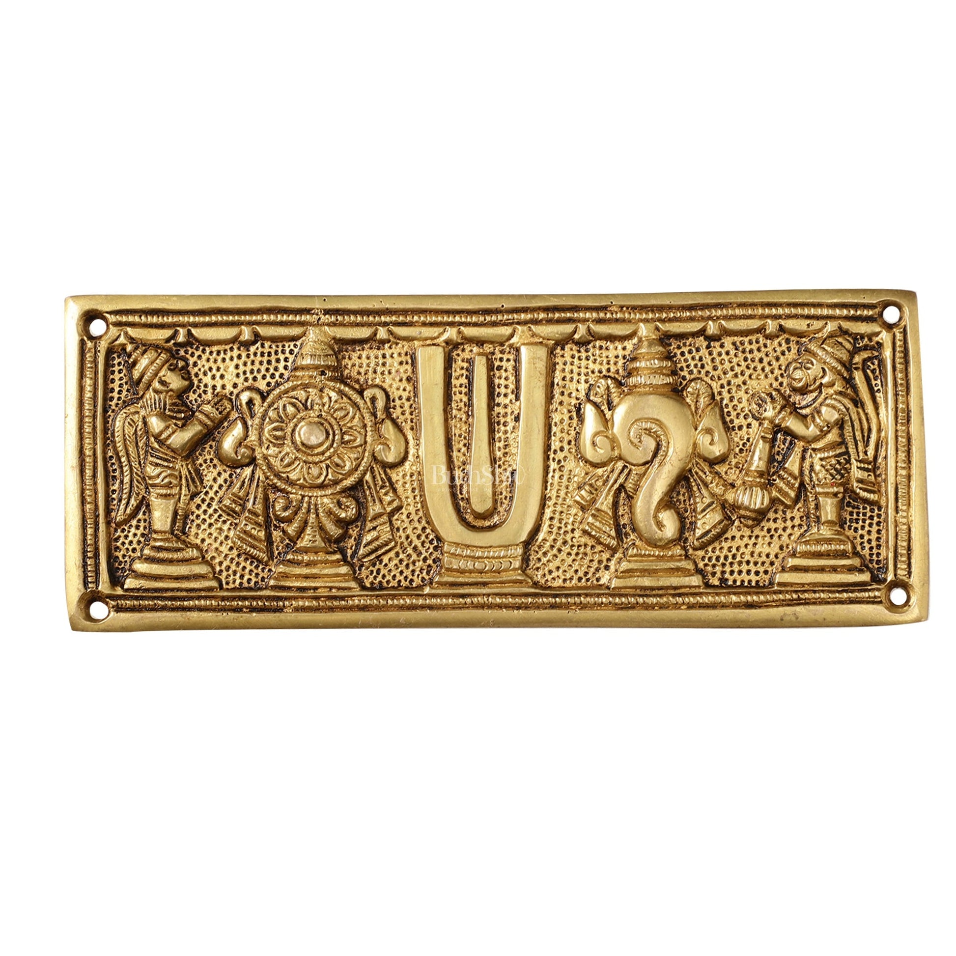 Brass Shank Chakra Namah Wall hanging with Hanuman and Garuda gold