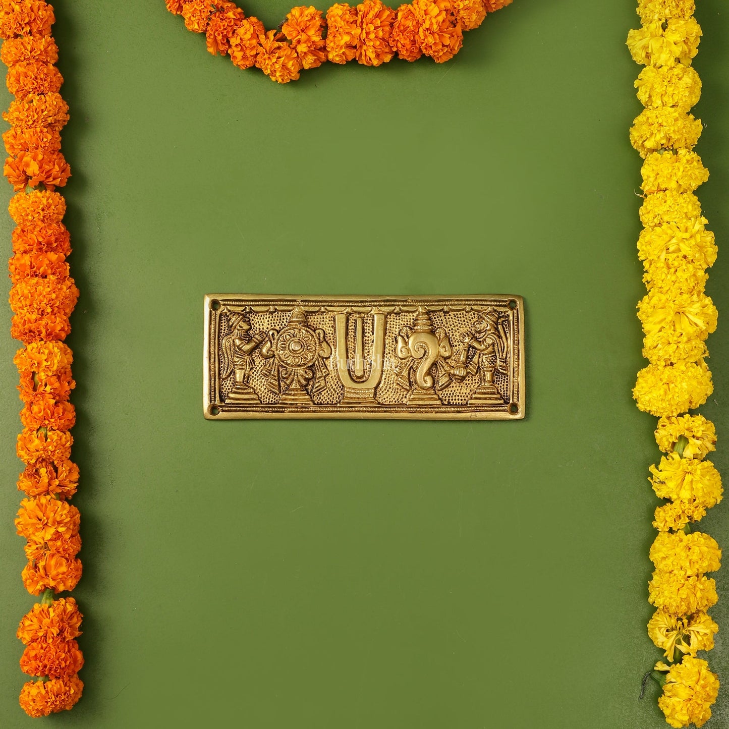 Brass Shank Chakra Namah Wall hanging with Hanuman and Garuda gold