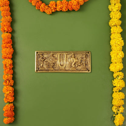 Brass Shank Chakra Namah Wall hanging with Hanuman and Garuda gold