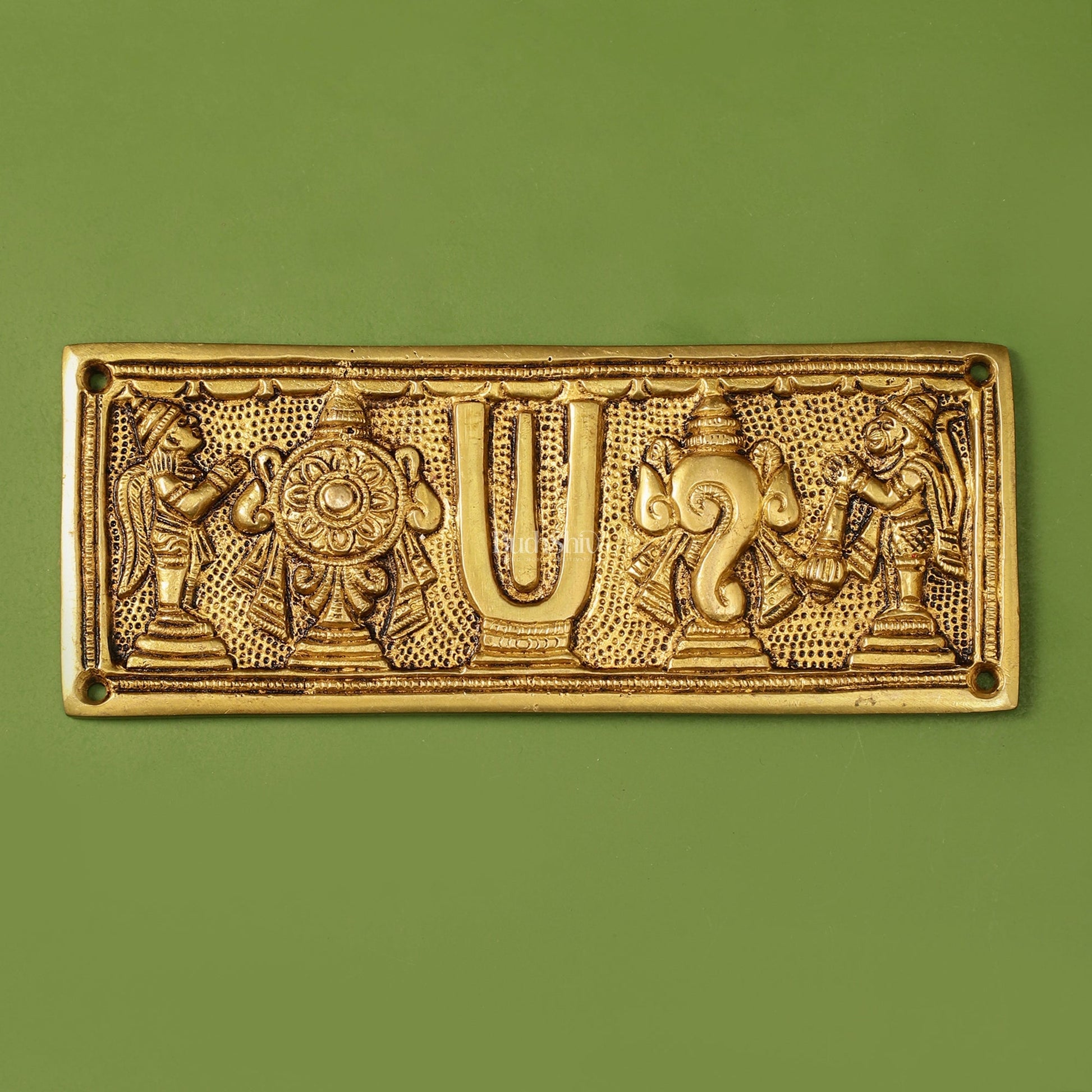 Brass Shank Chakra Namah Wall hanging with Hanuman and Garuda gold